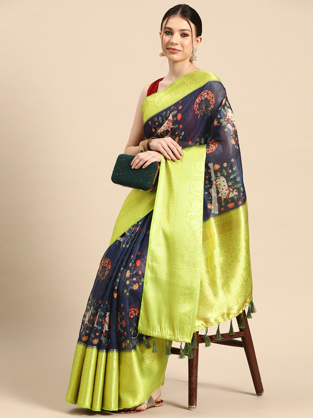 Women's Pichwai Muga Silk Digital Print Saree