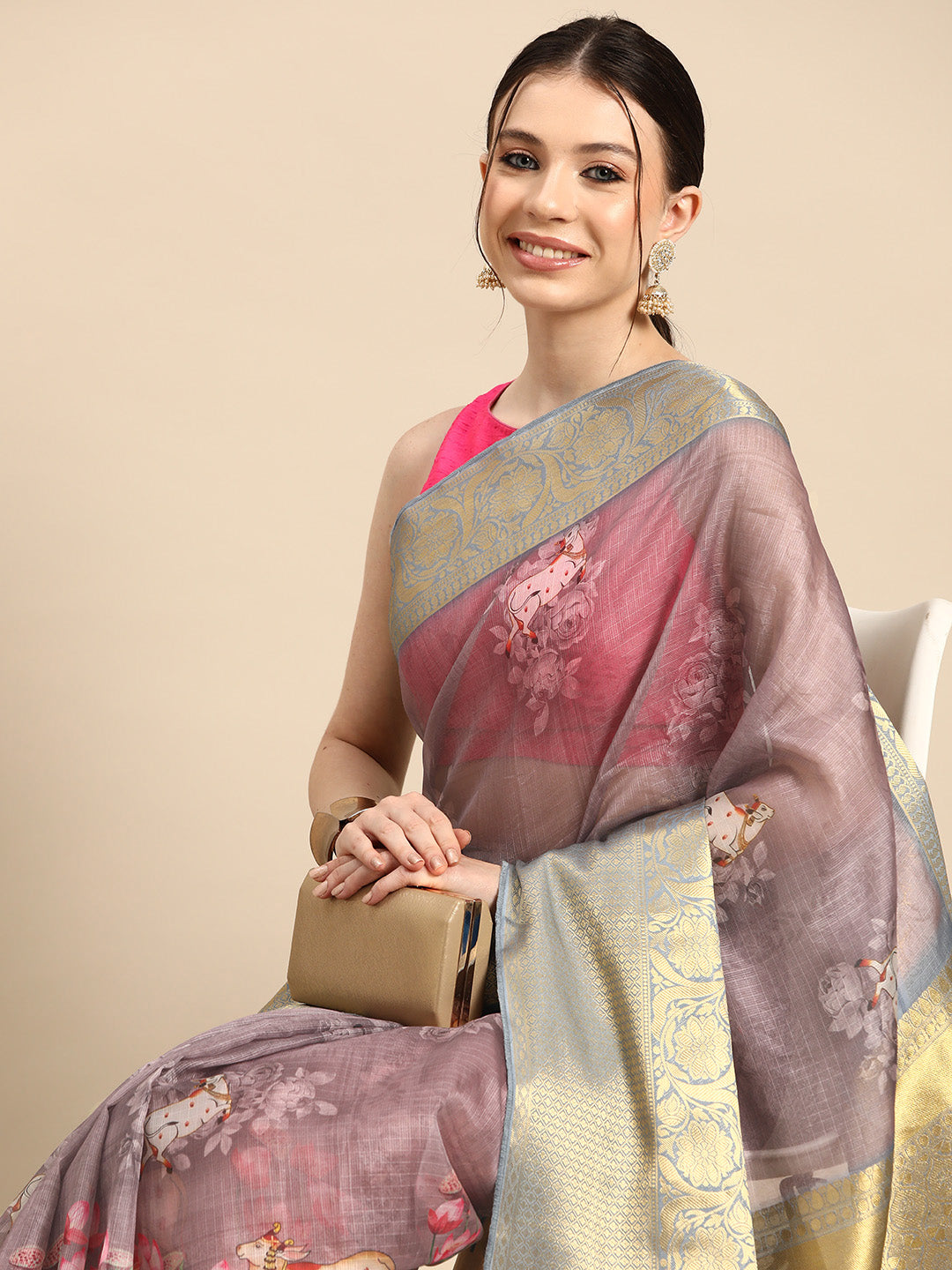 Women's Pichwai Muga Silk Digital Print Saree