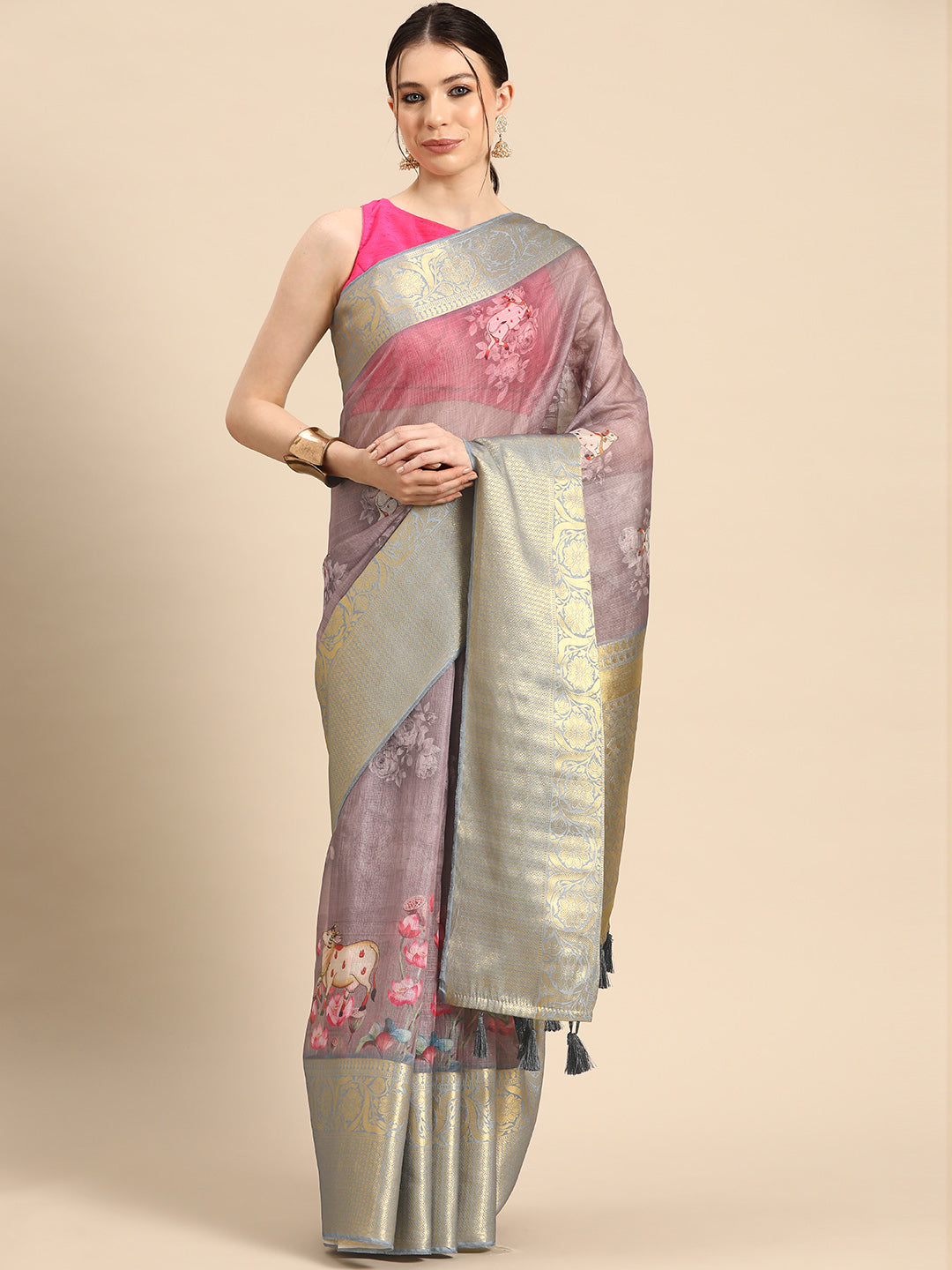 Women's Pichwai Muga Silk Digital Print Saree