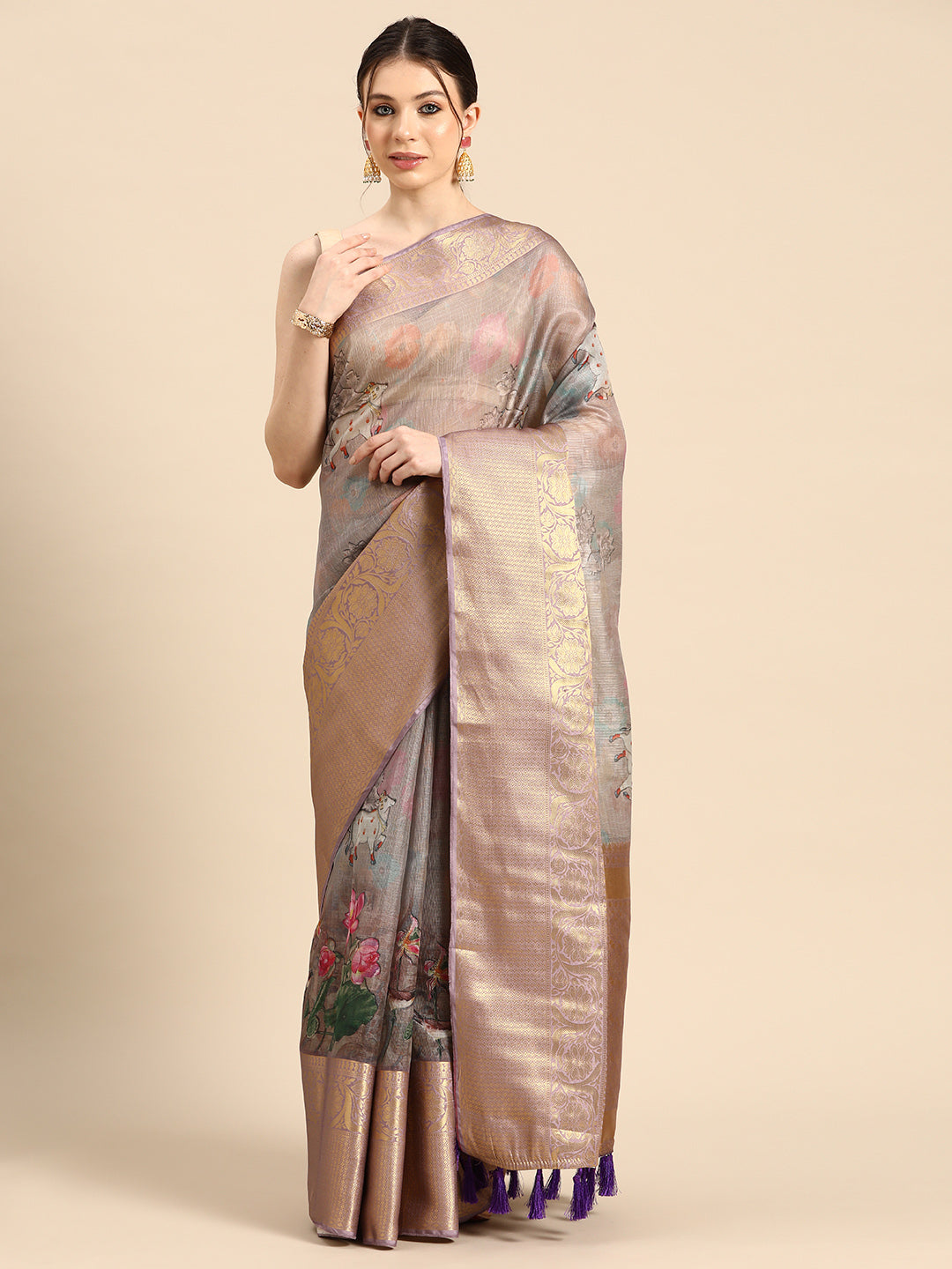 Women's Pichwai Muga Silk Digital Print Saree
