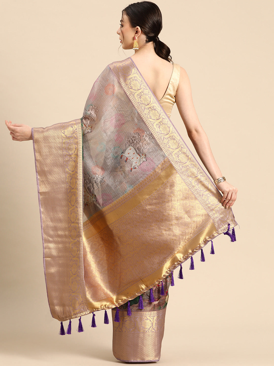 Women's Pichwai Muga Silk Digital Print Saree