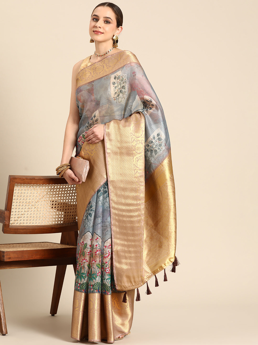 Women's Pichwai Muga Silk Digital Print Saree