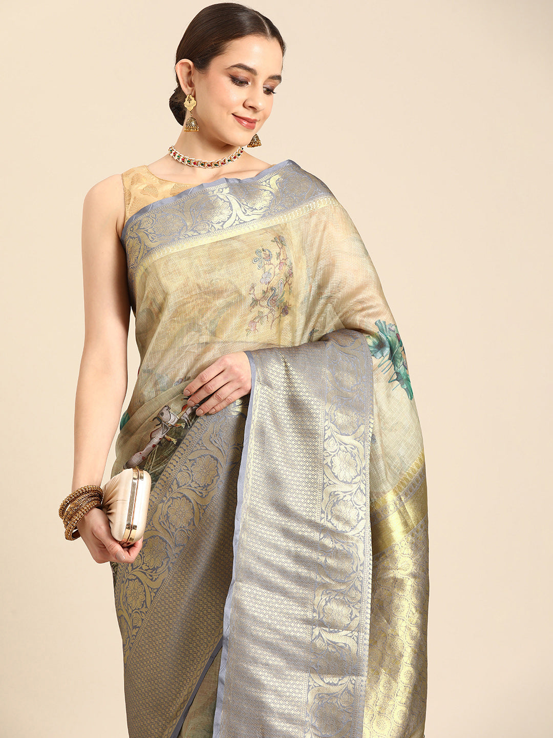 Women's Pichwai Muga Silk Digital Print Saree