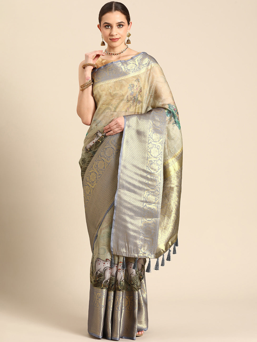 Women's Pichwai Muga Silk Digital Print Saree