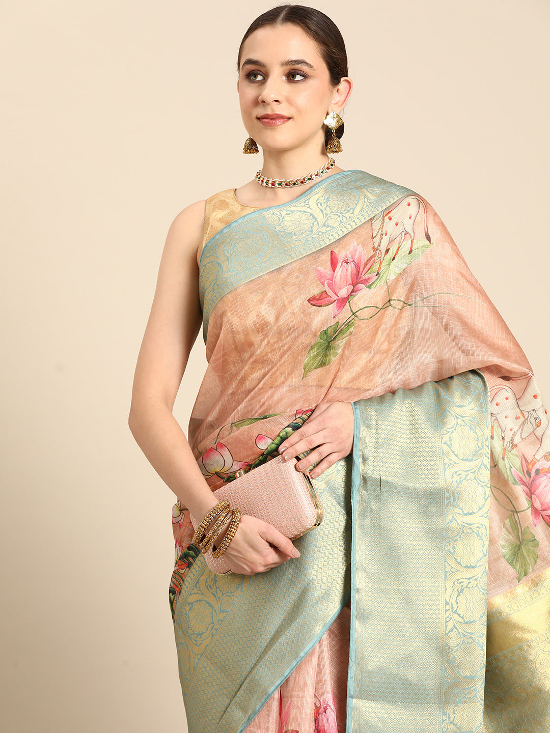 Women's Pichwai Muga Silk Digital Print Saree
