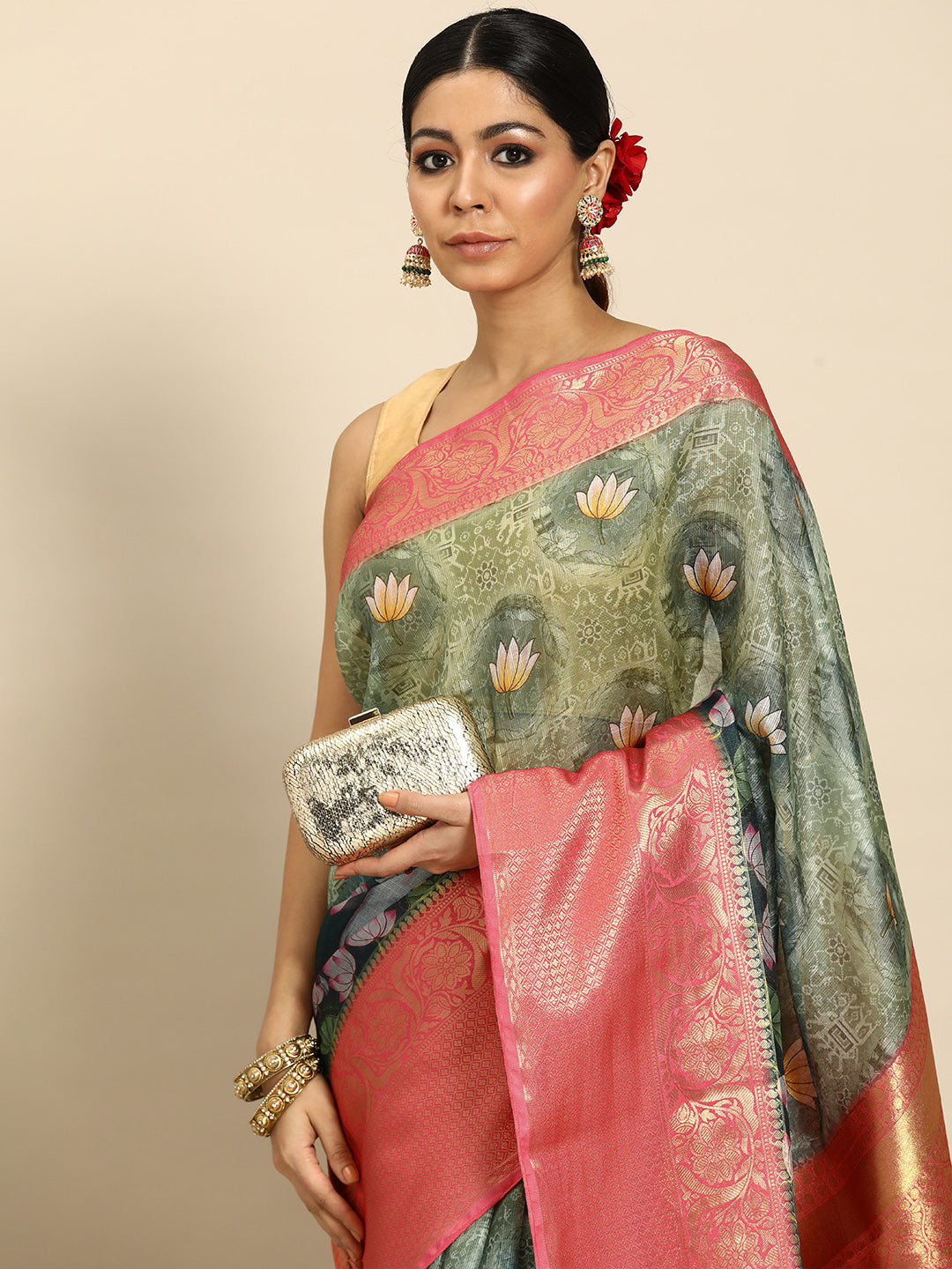 Women's Pichwai Muga Silk Digital Print Saree