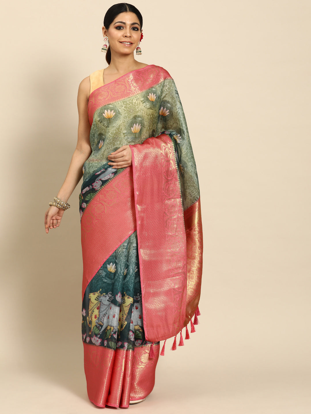 Women's Pichwai Muga Silk Digital Print Saree
