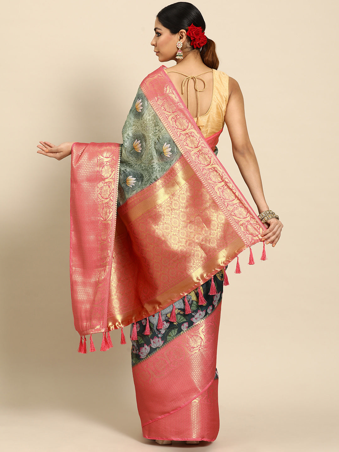 Women's Pichwai Muga Silk Digital Print Saree