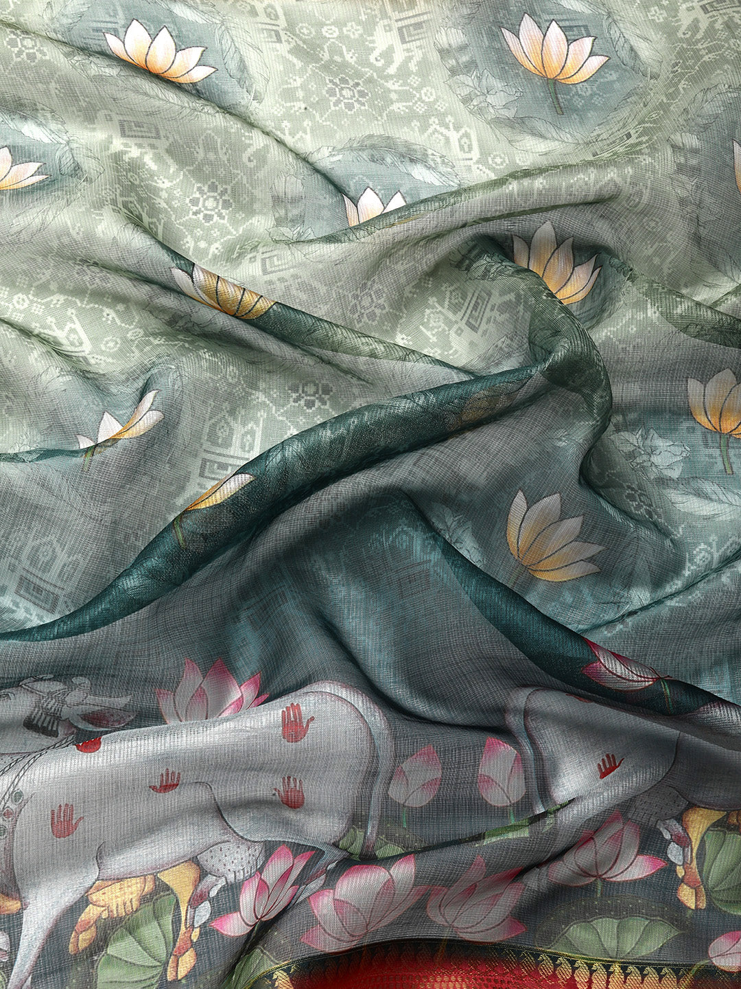 Women's Pichwai Muga Silk Digital Print Saree