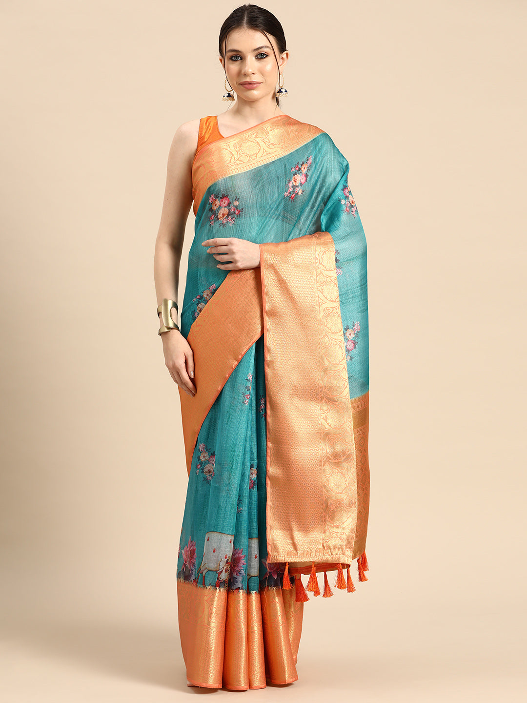 Women's Pichwai Muga Silk Digital Print Saree