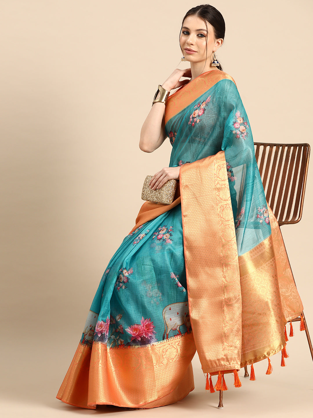 Women's Pichwai Muga Silk Digital Print Saree