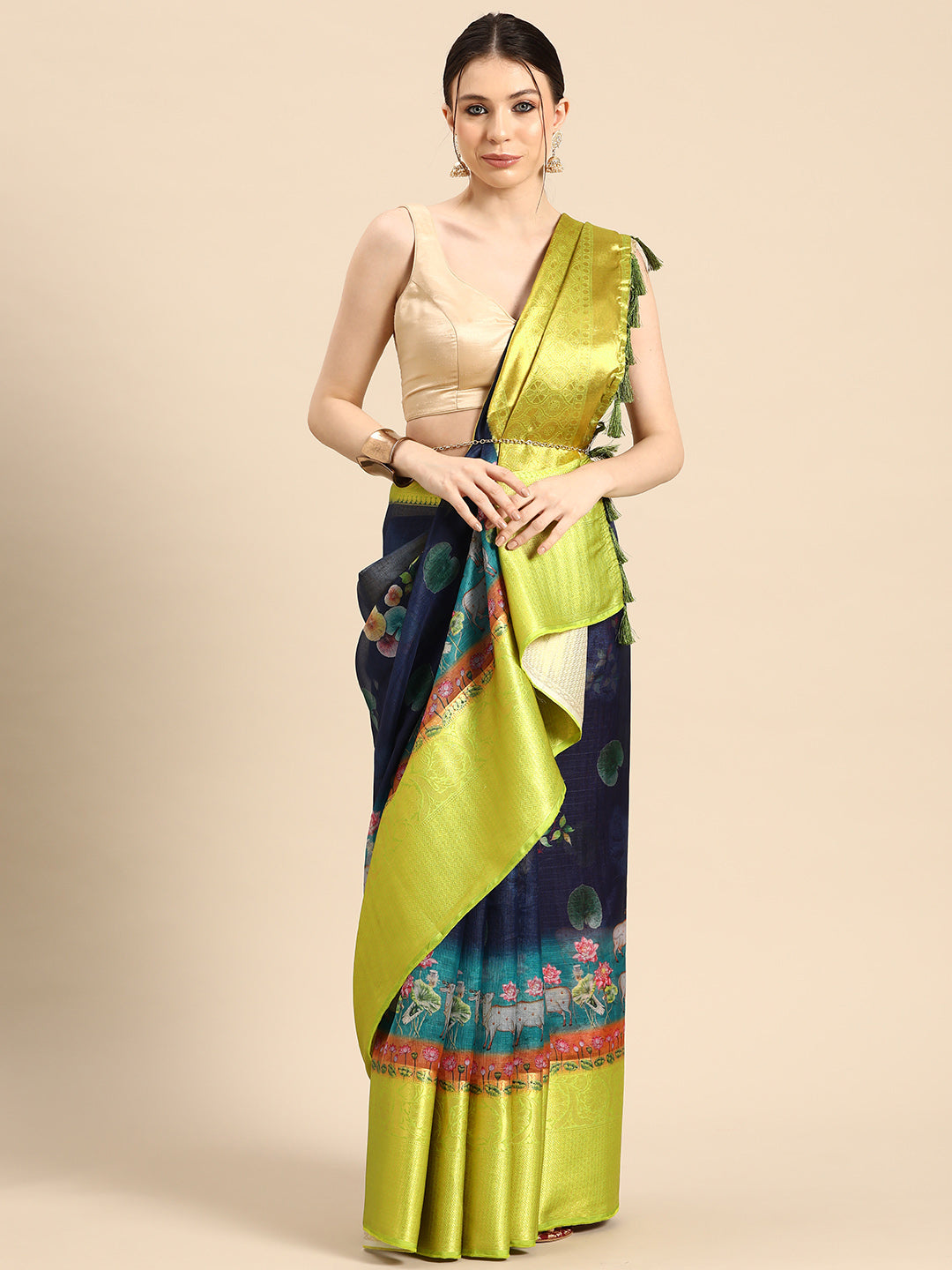 Women's Pichwai Muga Silk Digital Print Saree