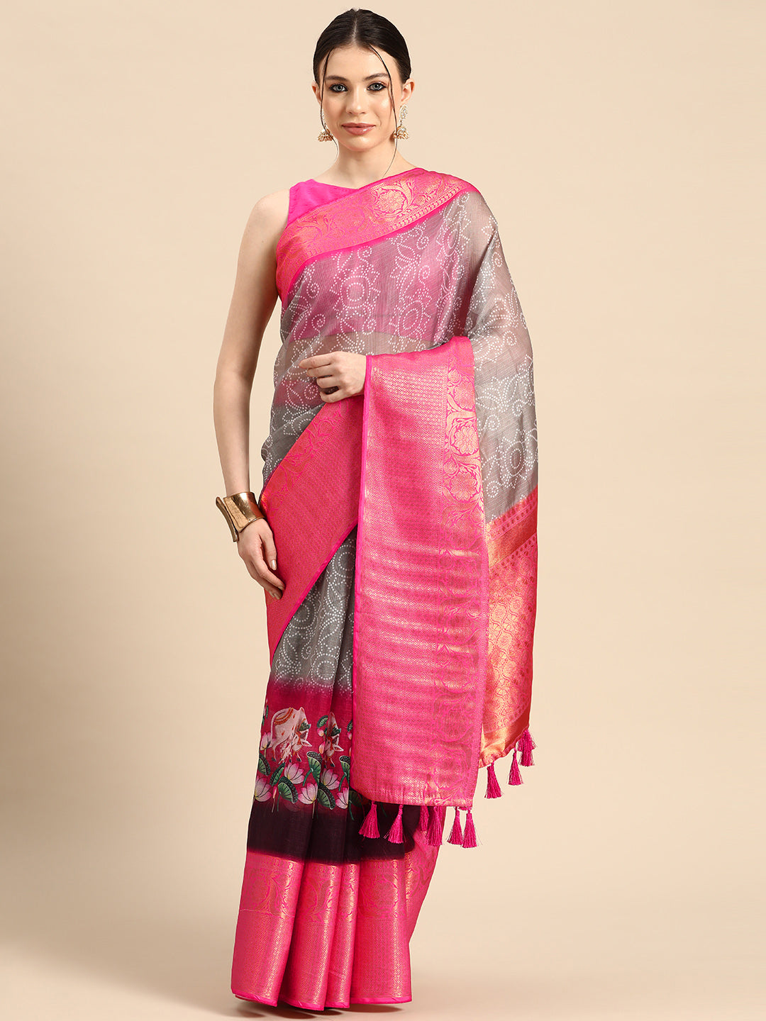 Women's Pichwai Muga Silk Digital Print Saree