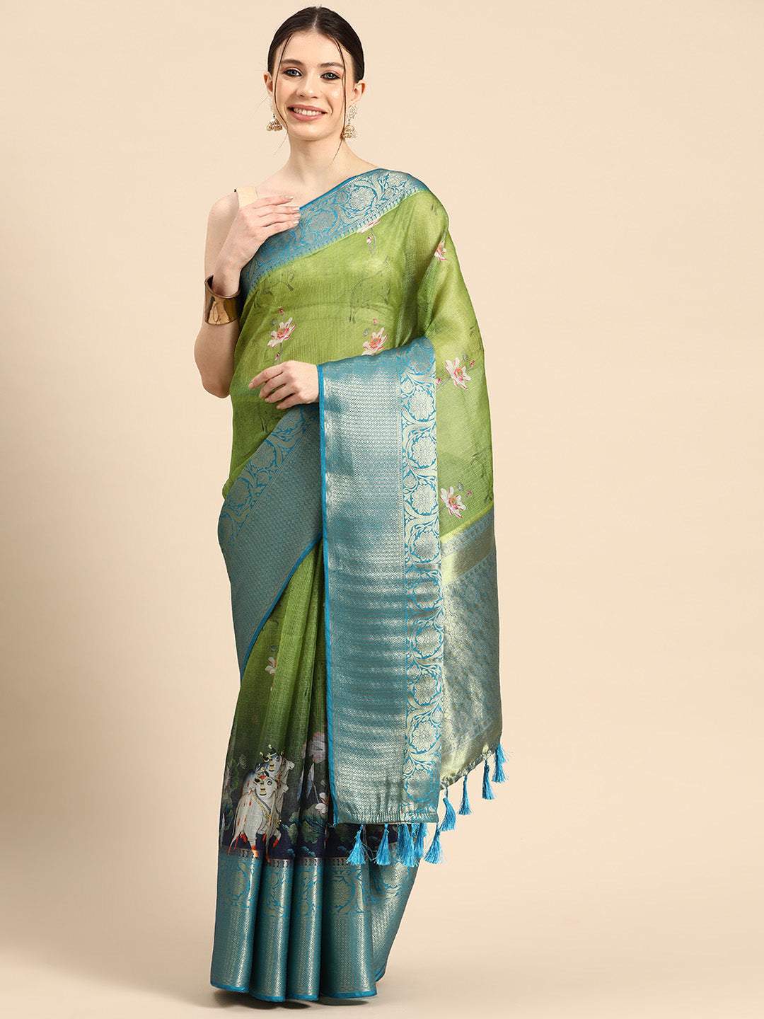 Women's Pichwai Muga Silk Digital Print Saree