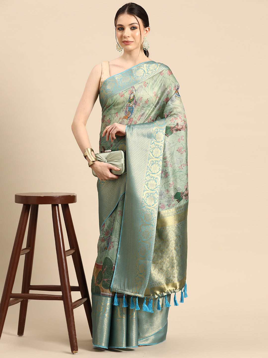 Women's Pichwai Muga Silk Digital Print Saree