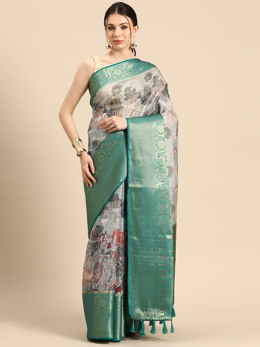Women's Pichwai Muga Silk Digital Print Saree
