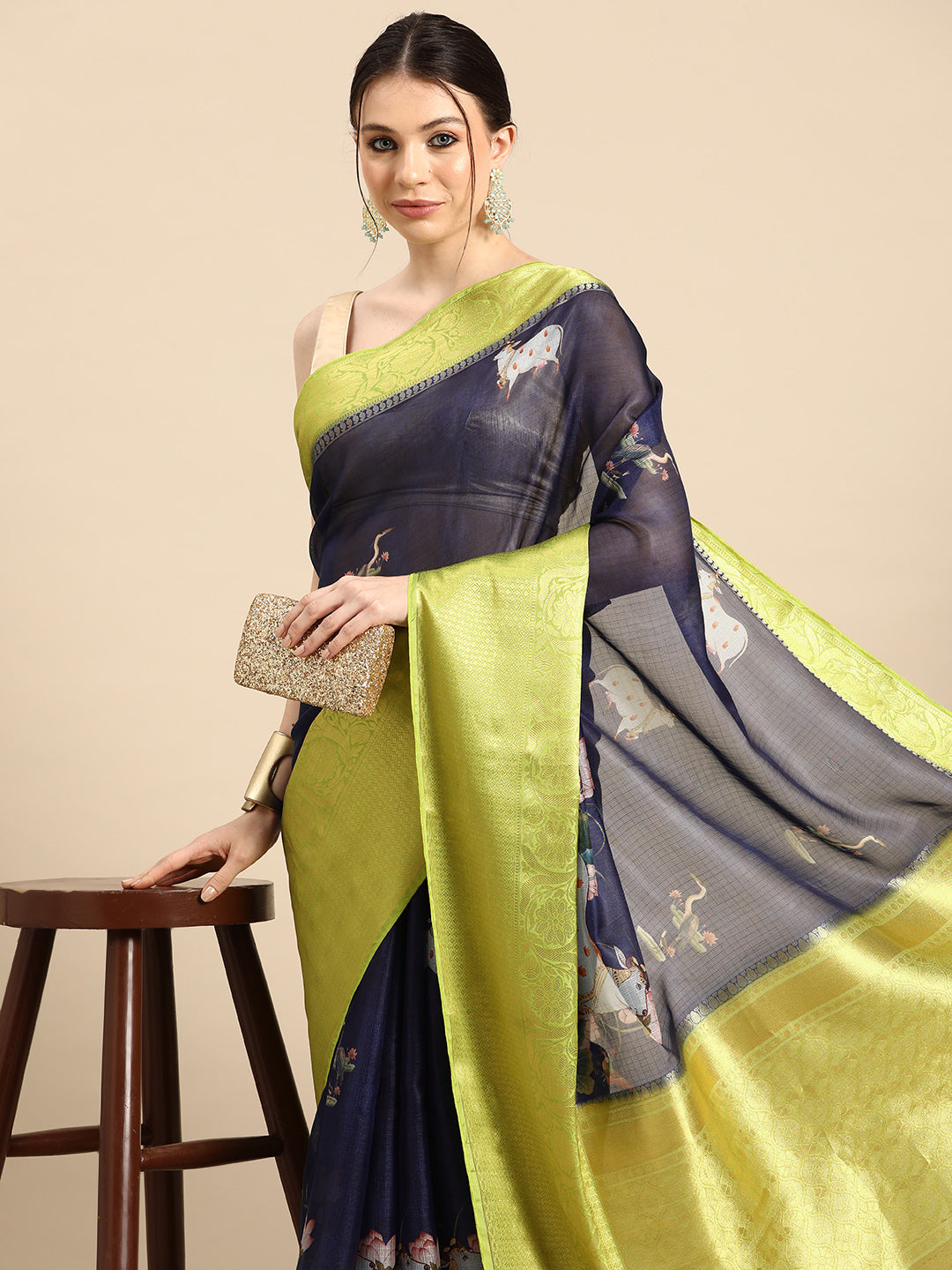 Women's Pichwai Muga Silk Digital Print Saree