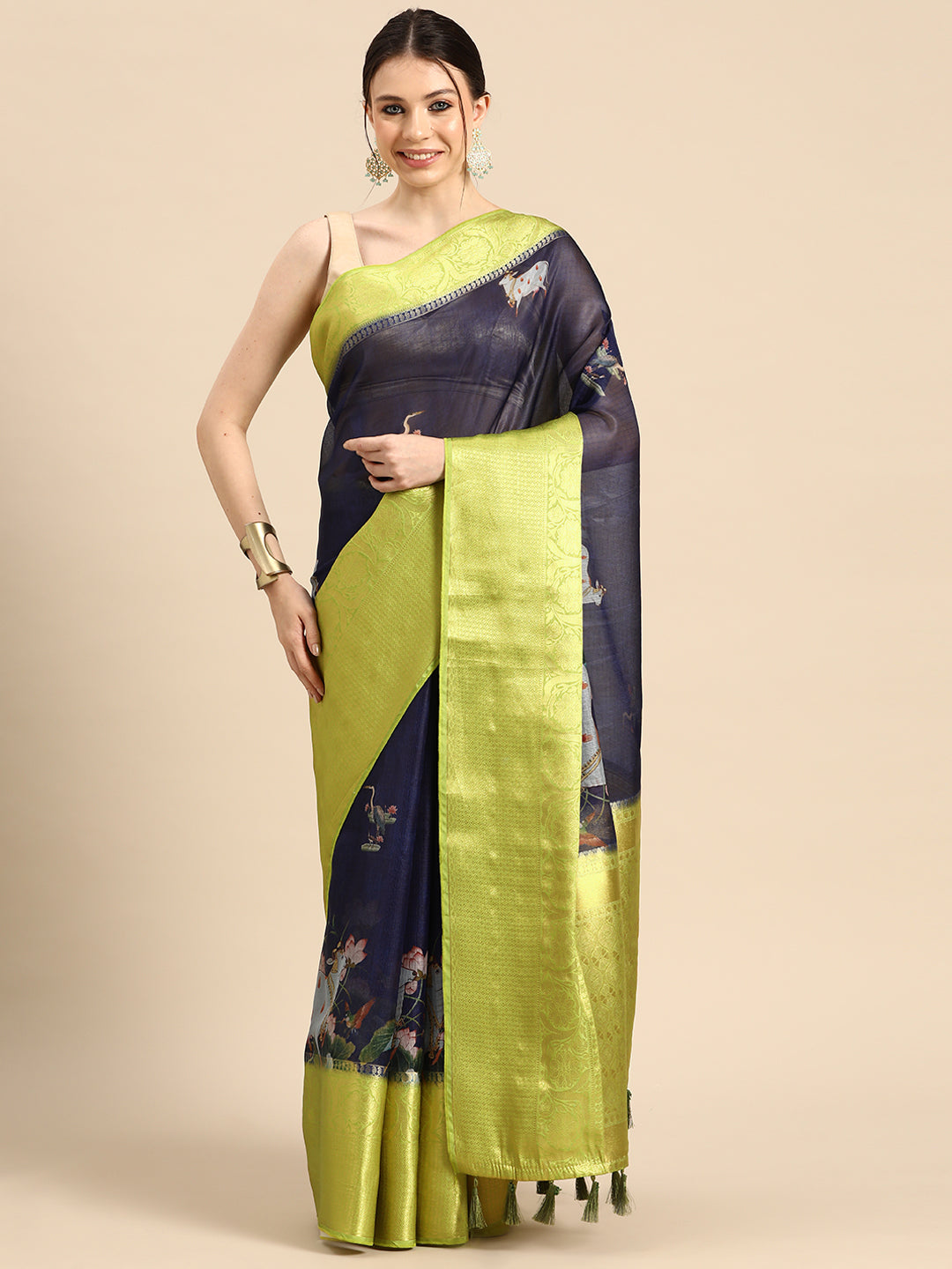 Women's Pichwai Muga Silk Digital Print Saree