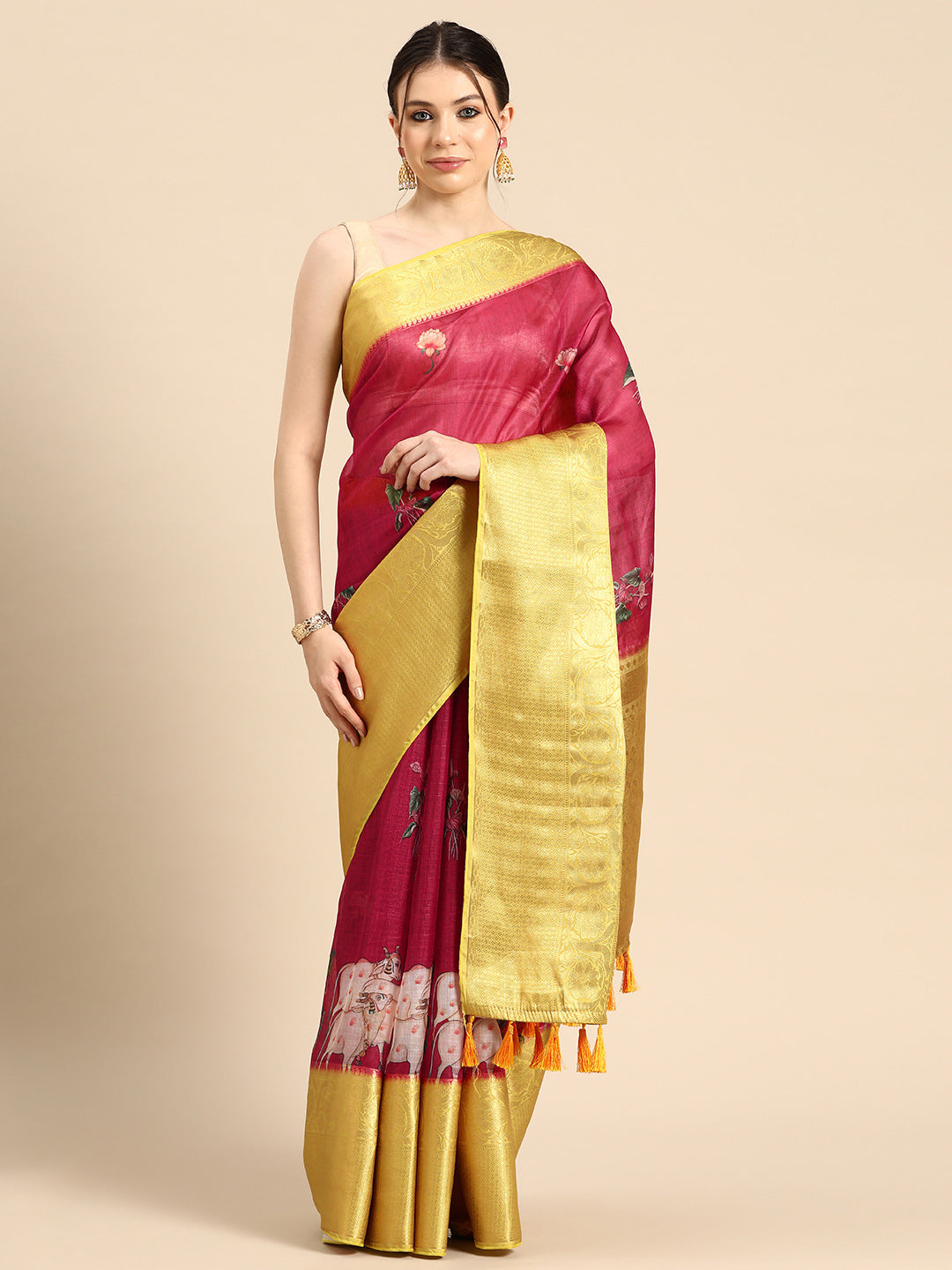 Women's Pichwai Muga Silk Digital Print Saree