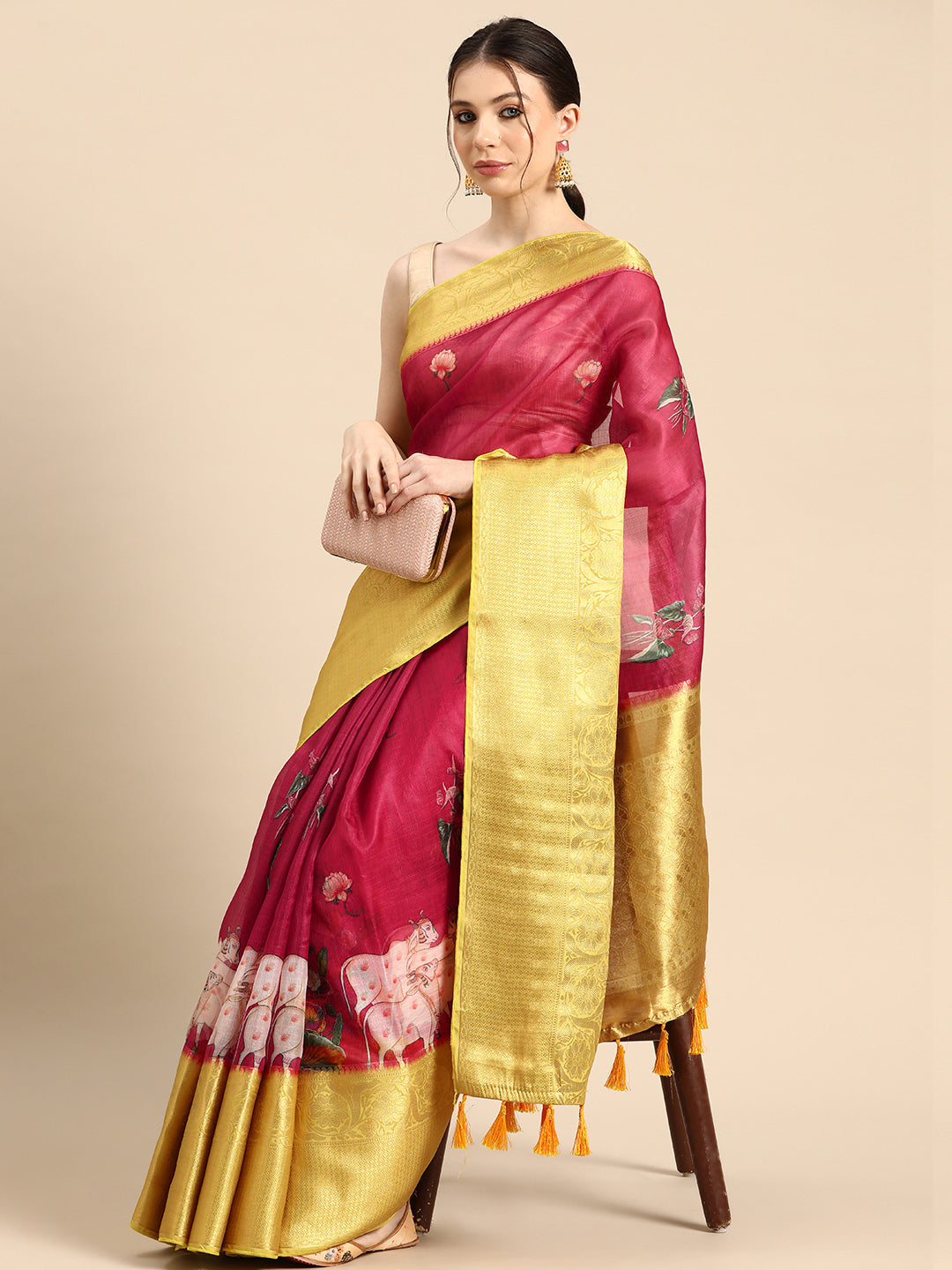 Women's Pichwai Muga Silk Digital Print Saree
