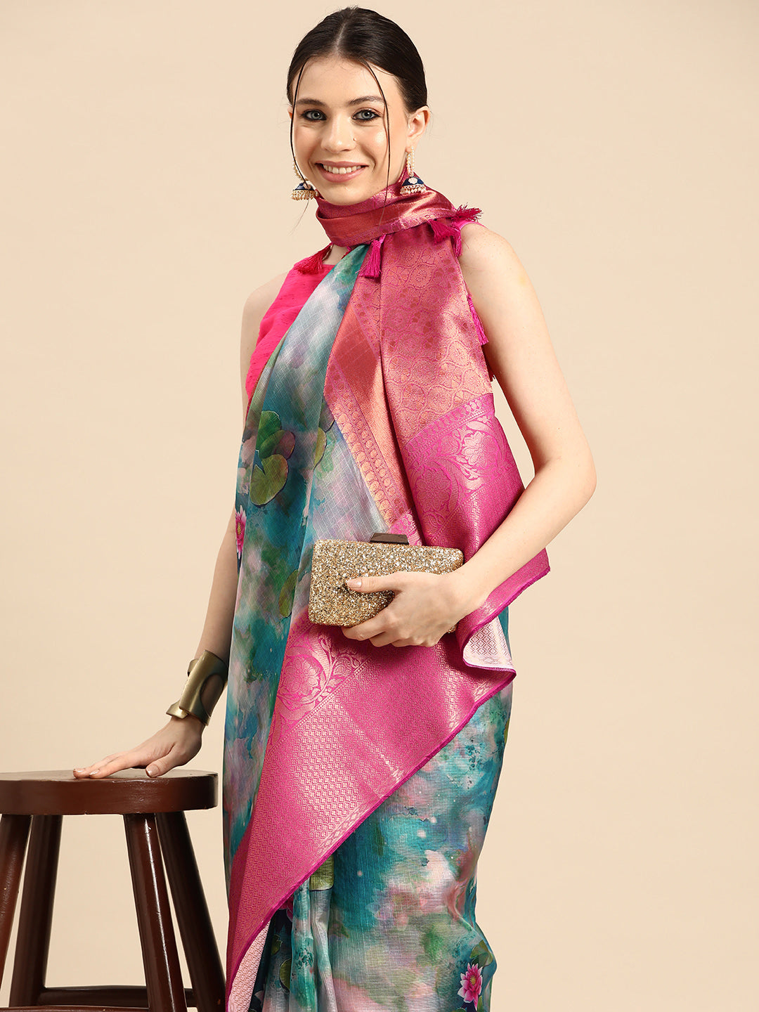 Women's Pichwai Muga Silk Digital Print Saree