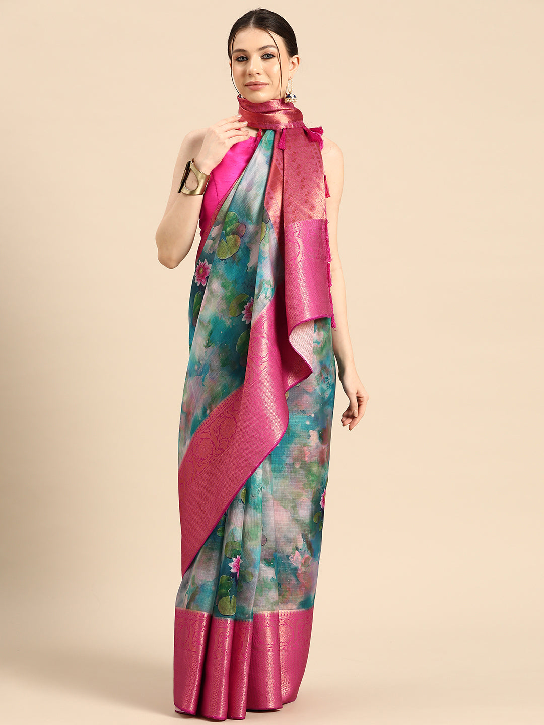Women's Pichwai Muga Silk Digital Print Saree