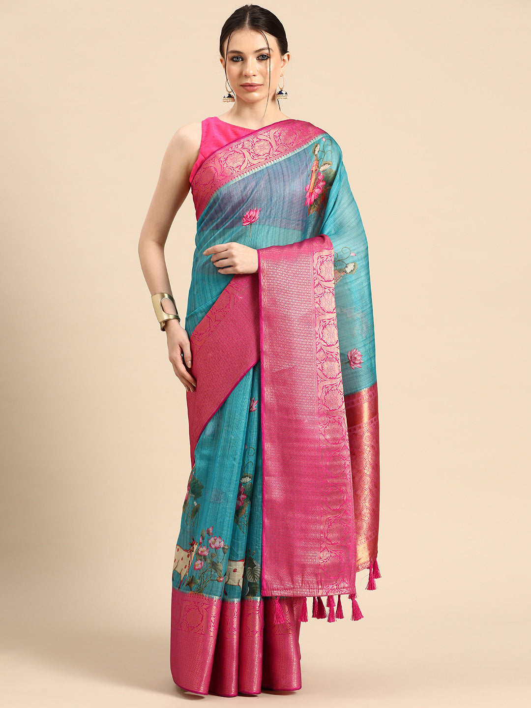 Women's Pichwai Muga Silk Digital Print Saree