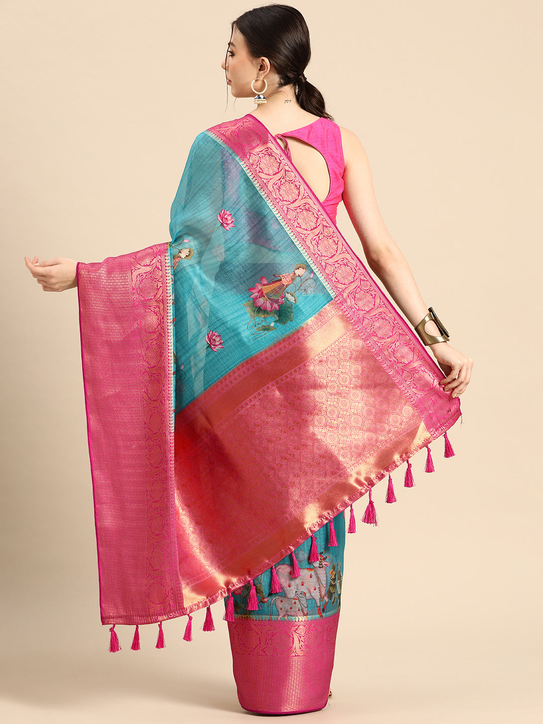 Women's Pichwai Muga Silk Digital Print Saree