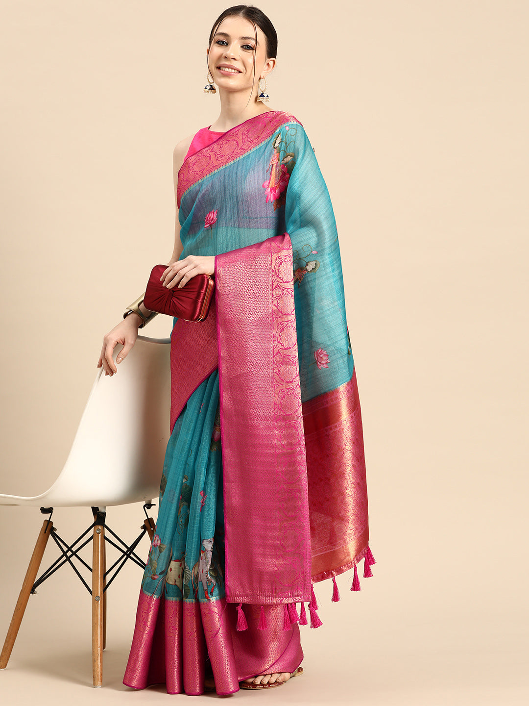 Women's Pichwai Muga Silk Digital Print Saree