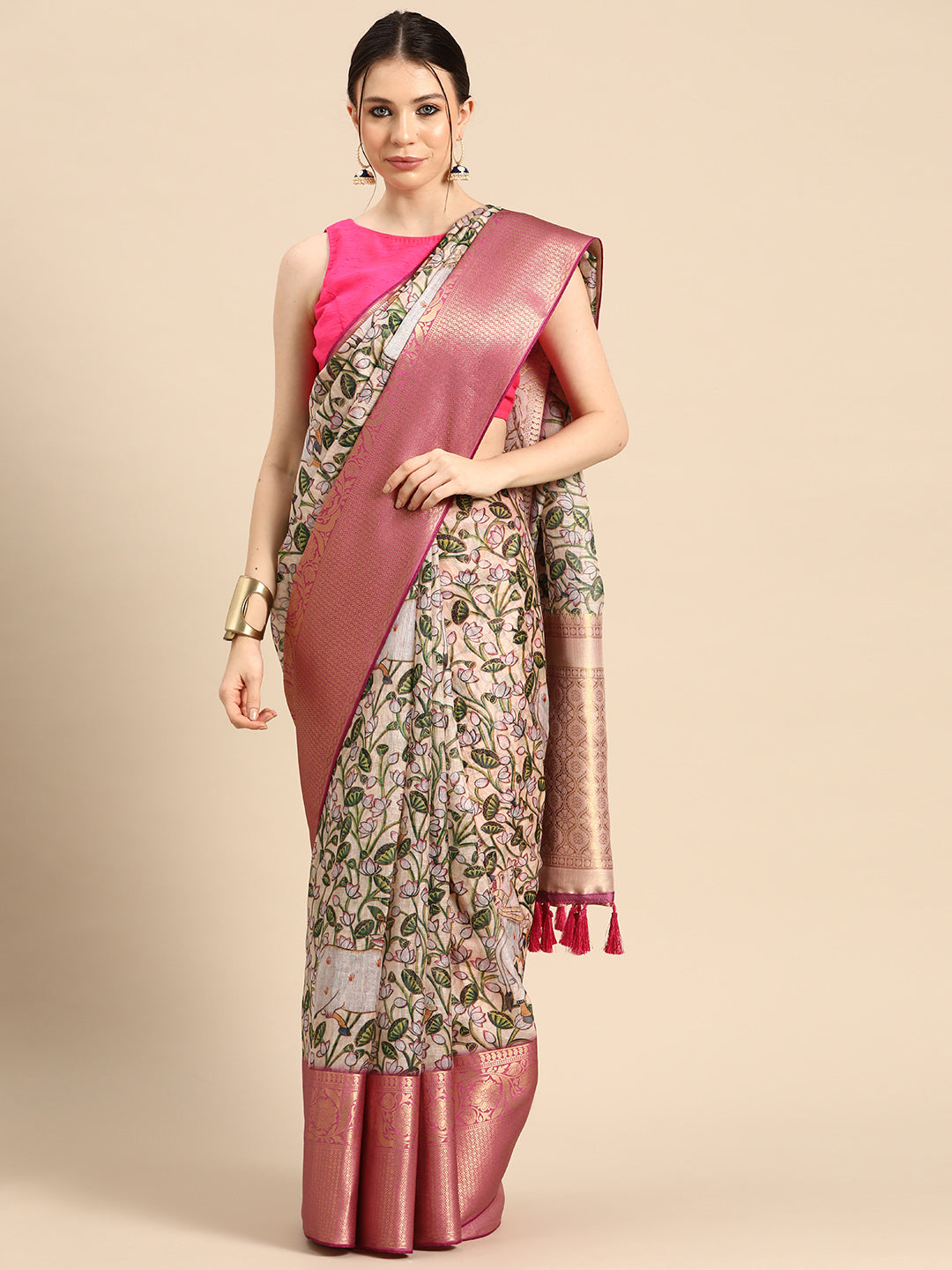 Women's Pichwai Muga Silk Digital Print Saree