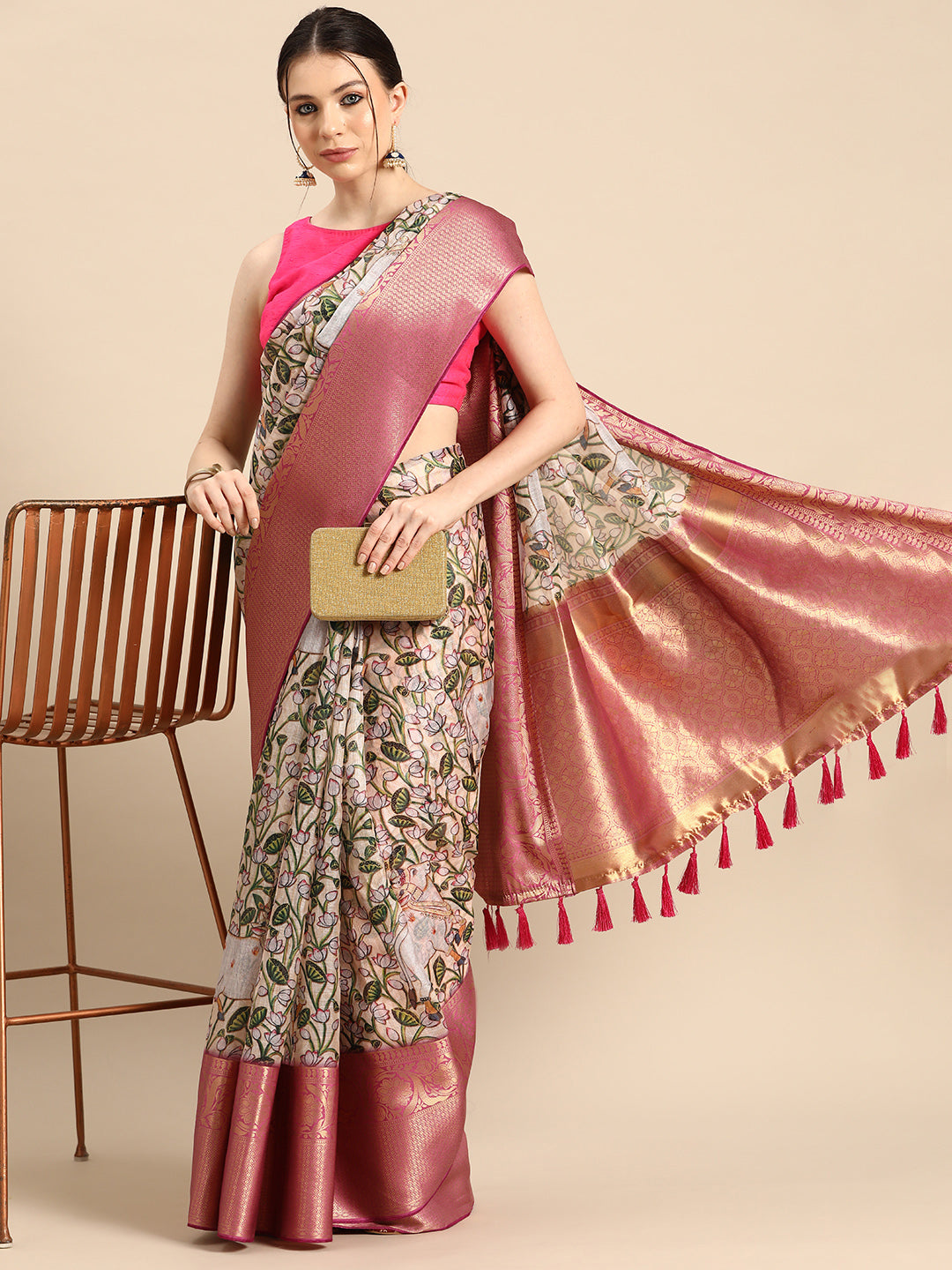 Women's Pichwai Muga Silk Digital Print Saree