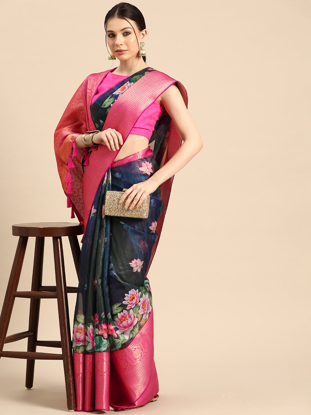 Women's Pichwai Muga Silk Digital Print Saree