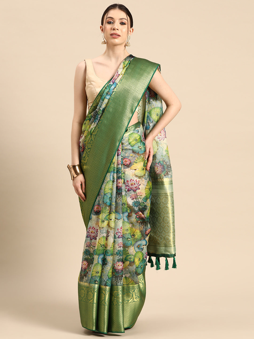 Women's Pichwai Muga Silk Digital Print Saree