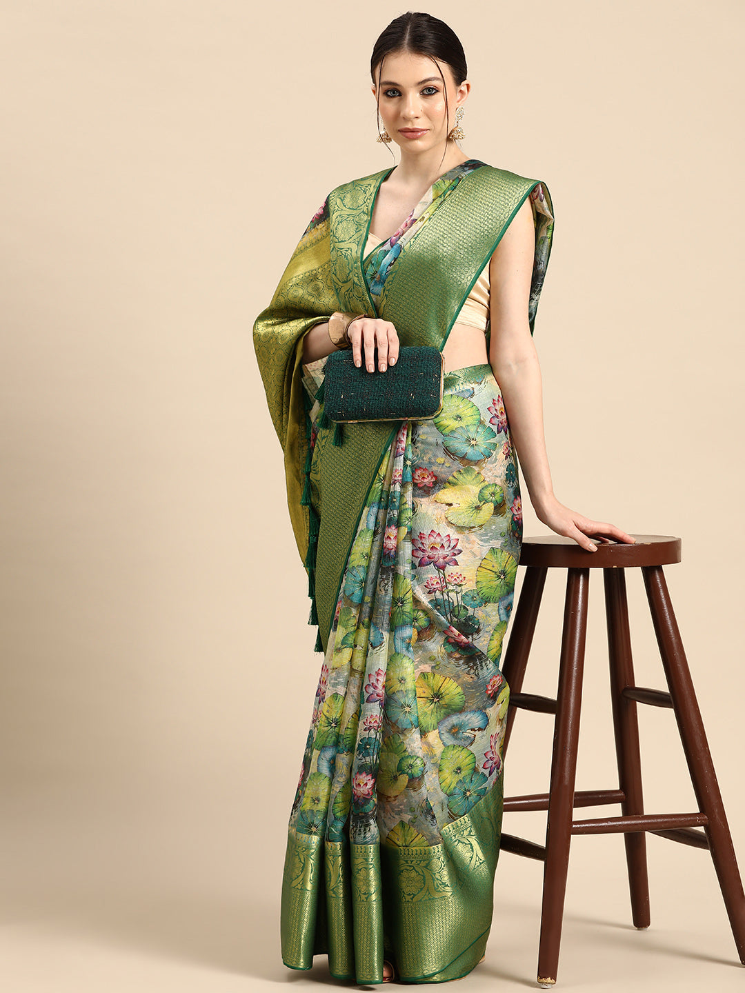 Women's Pichwai Muga Silk Digital Print Saree