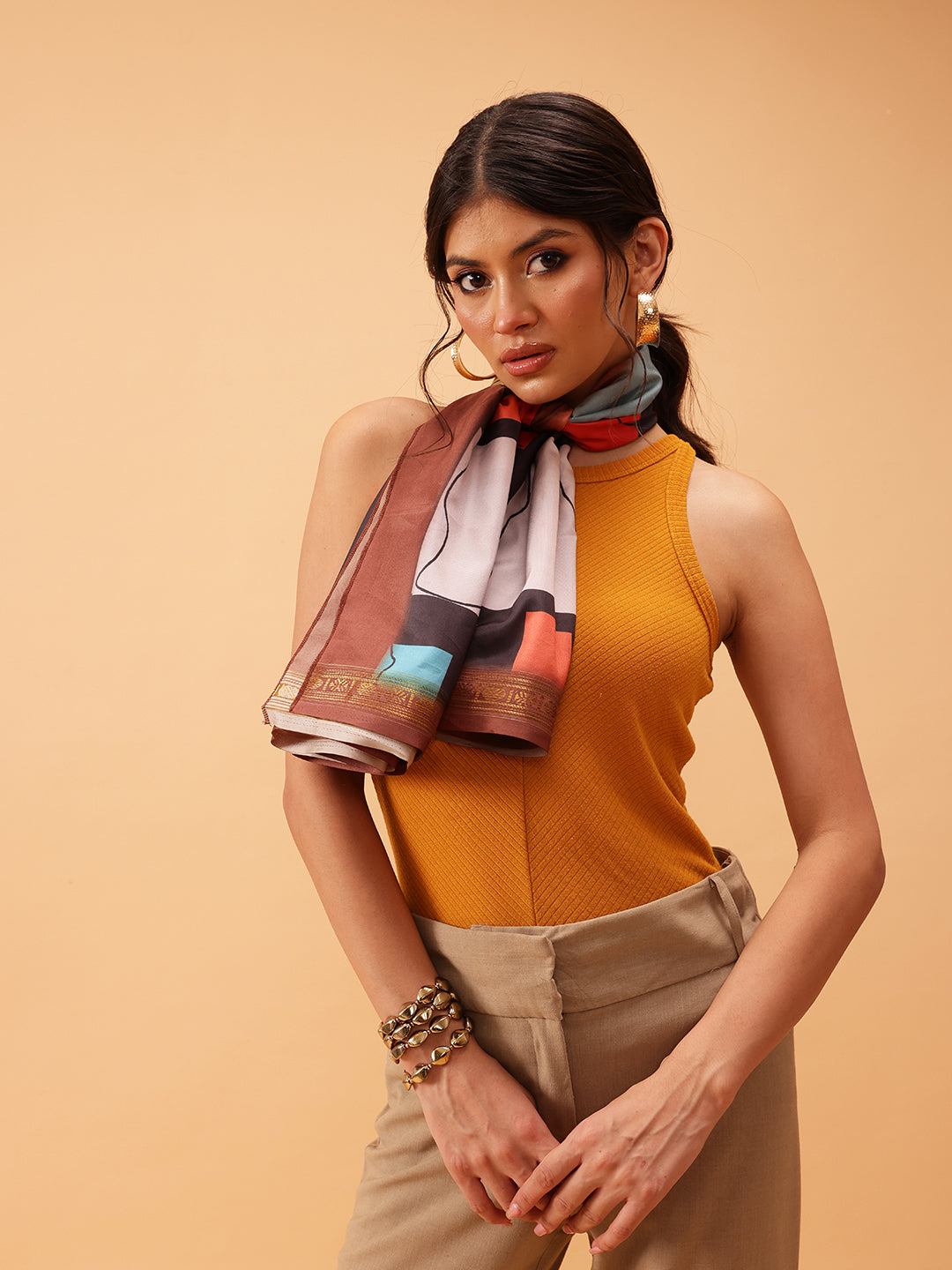 Women's Geometric Printed Silk Scarf