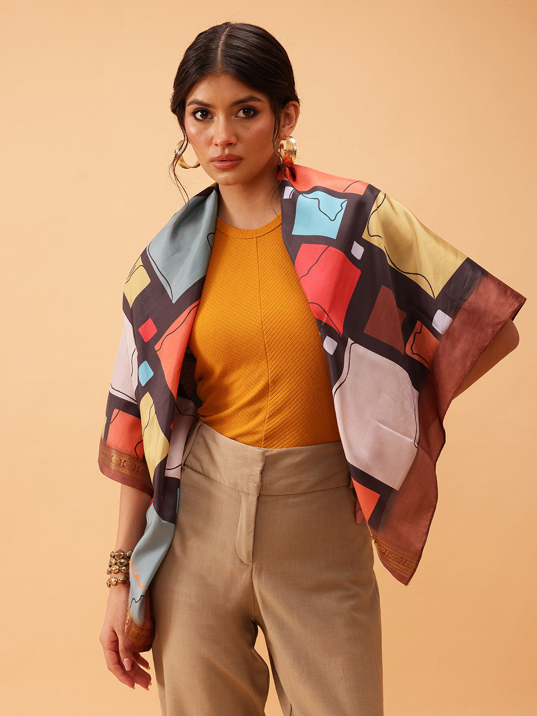 Women's Geometric Printed Silk Scarf