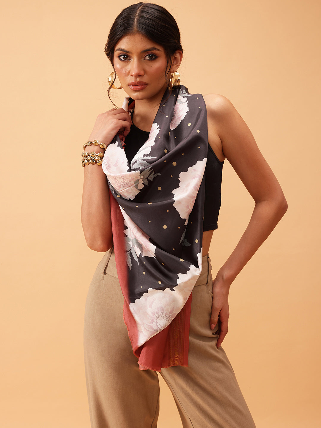 Women's Floral Printed Silk Scarf