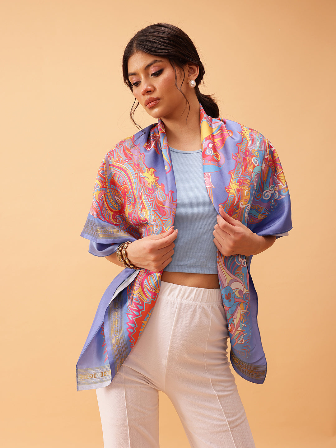 Women's Abstract Printed Silk Scarf