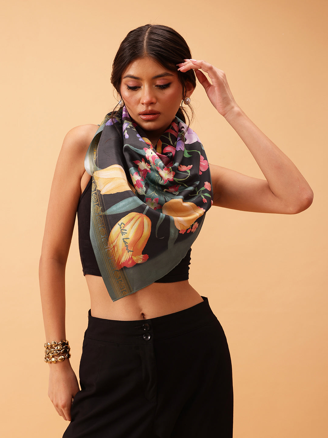 Women's Floral Printed Silk Scarf