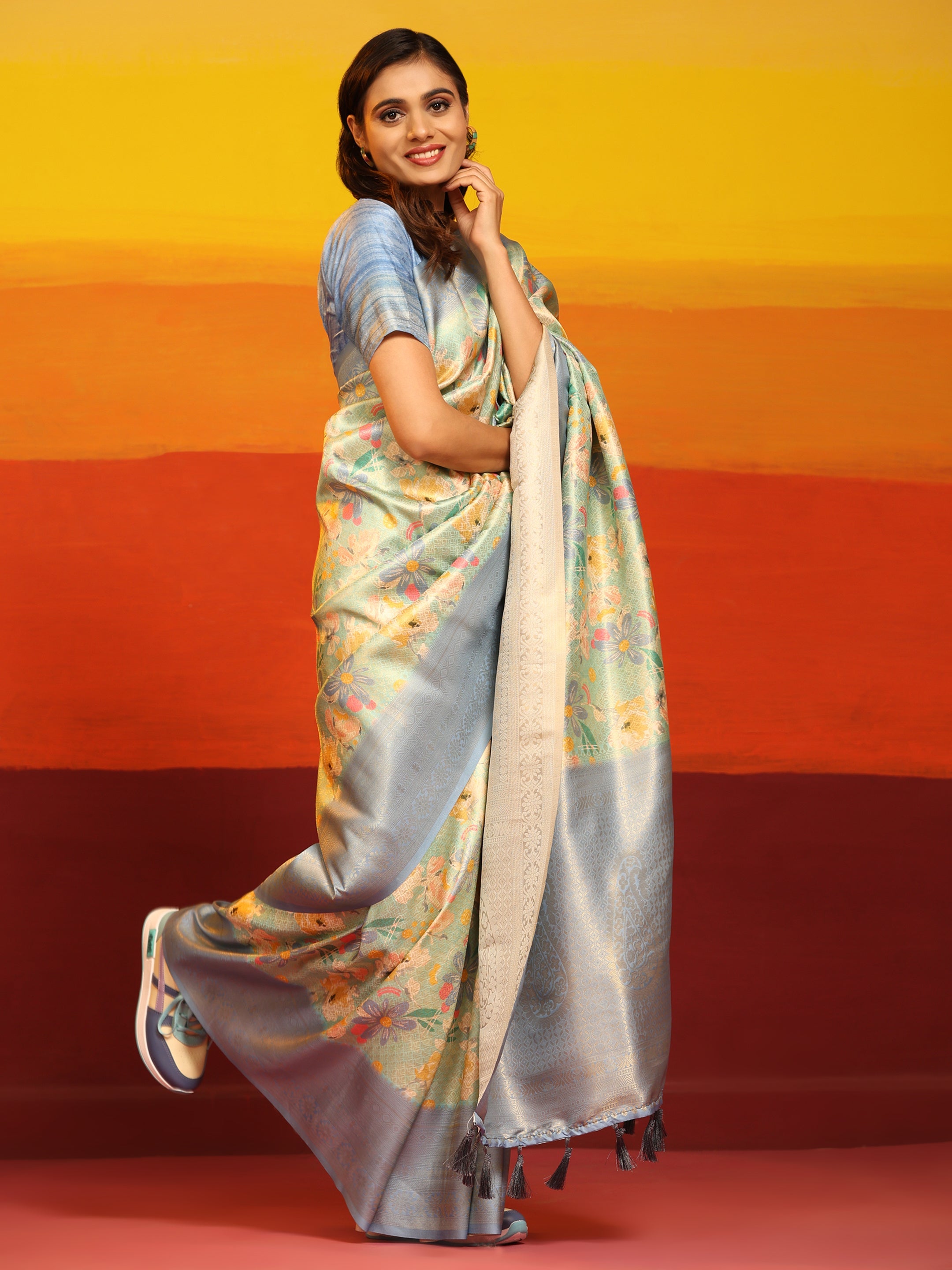 Kanchipuram Pattu Digital Print Silk Saree