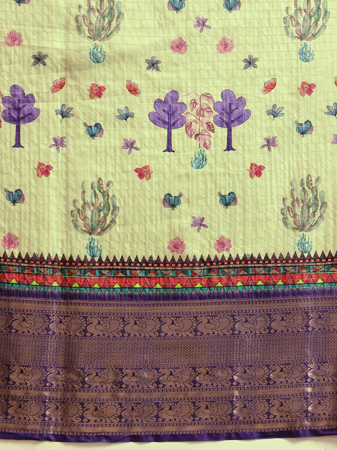 Kanjivaram Floral Printed Stunned Motifs Zari Woven Saree With Tassels