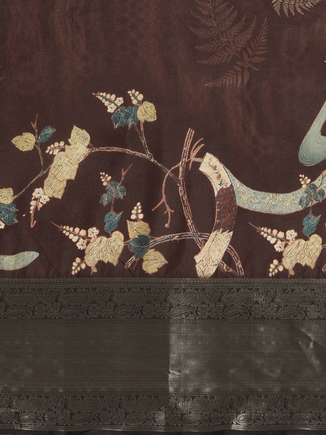 Kanchipuram Pattu Silk Floral Printed Zari Woven Border Saree