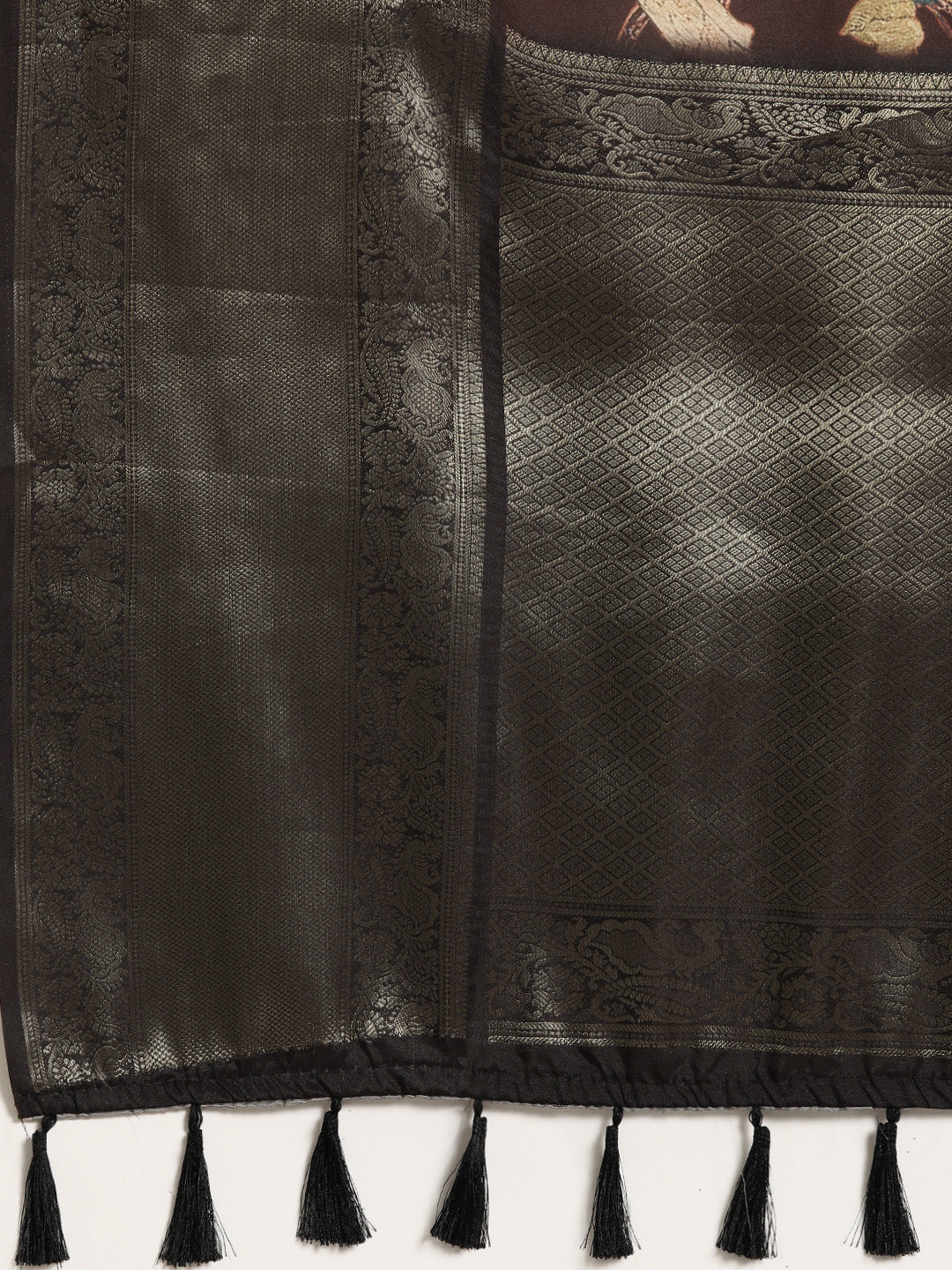 Kanchipuram Pattu Silk Floral Printed Zari Woven Border Saree