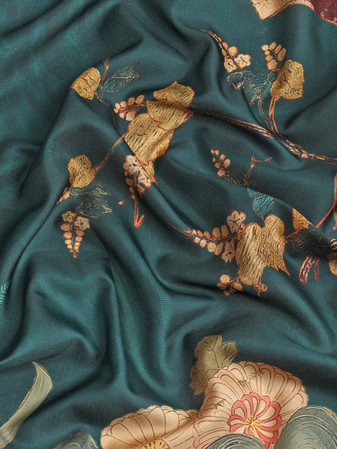 Kanchipuram Pattu Silk Floral Printed Zari Woven Border Saree
