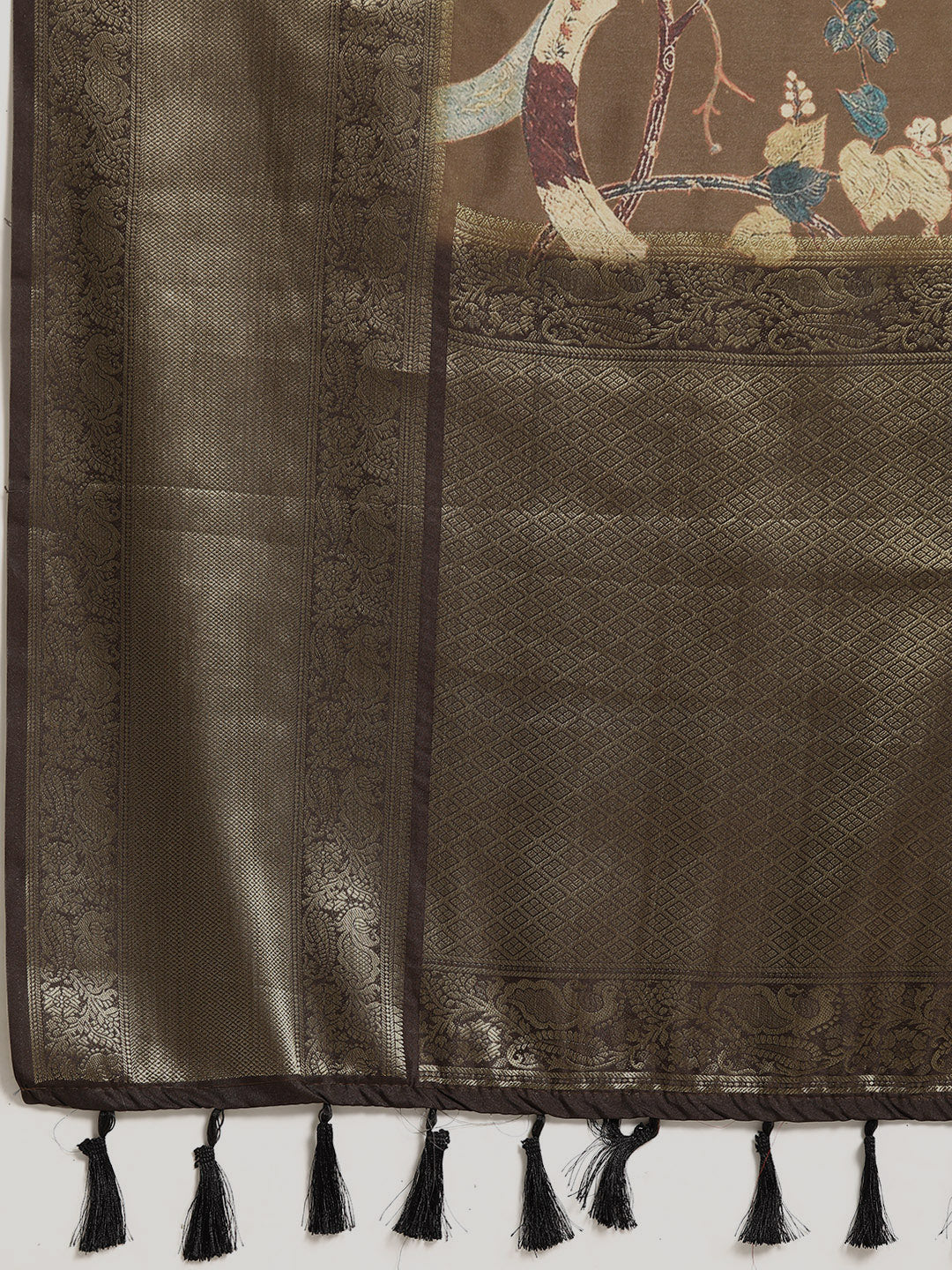 Kanchipuram Pattu Silk Floral Printed Zari Woven Border Saree