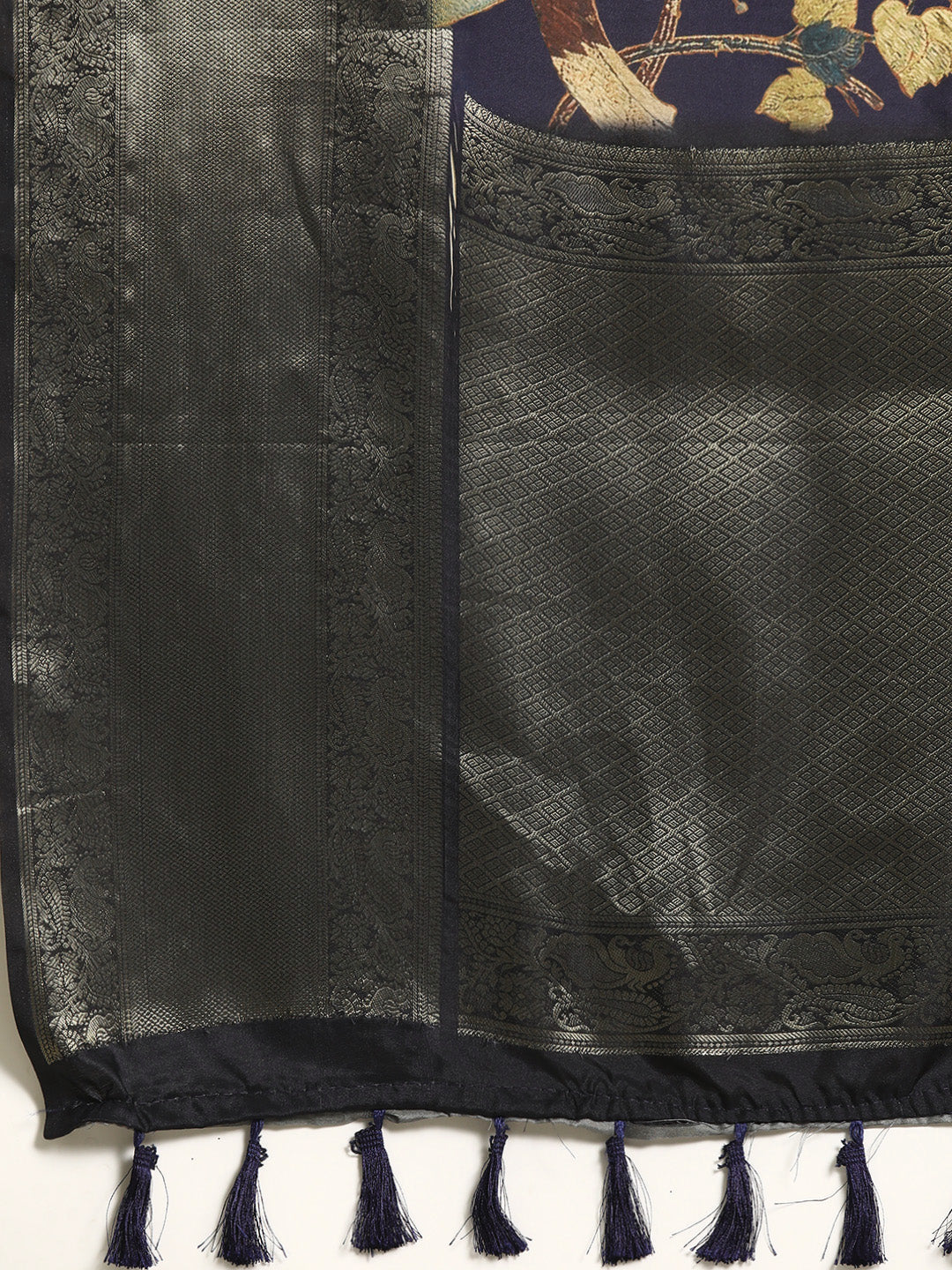 Kanchipuram Pattu Silk Floral Printed Zari Woven Border Saree