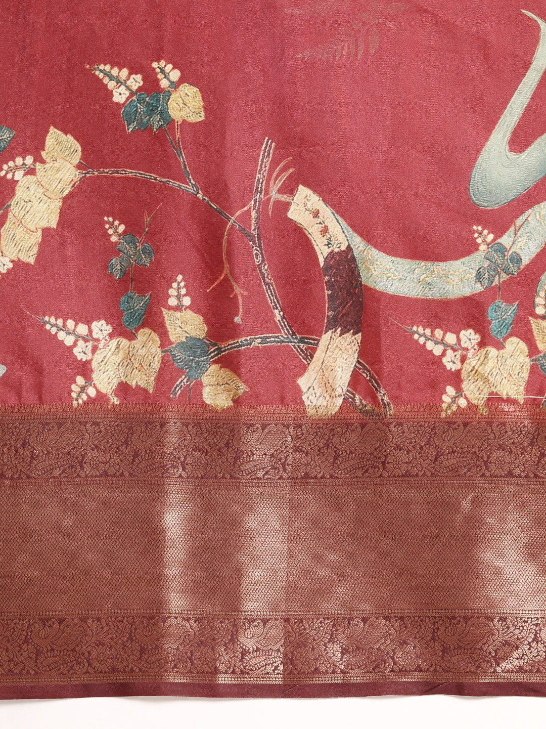 Kanchipuram Pattu Silk Floral Printed Zari Woven Border Saree