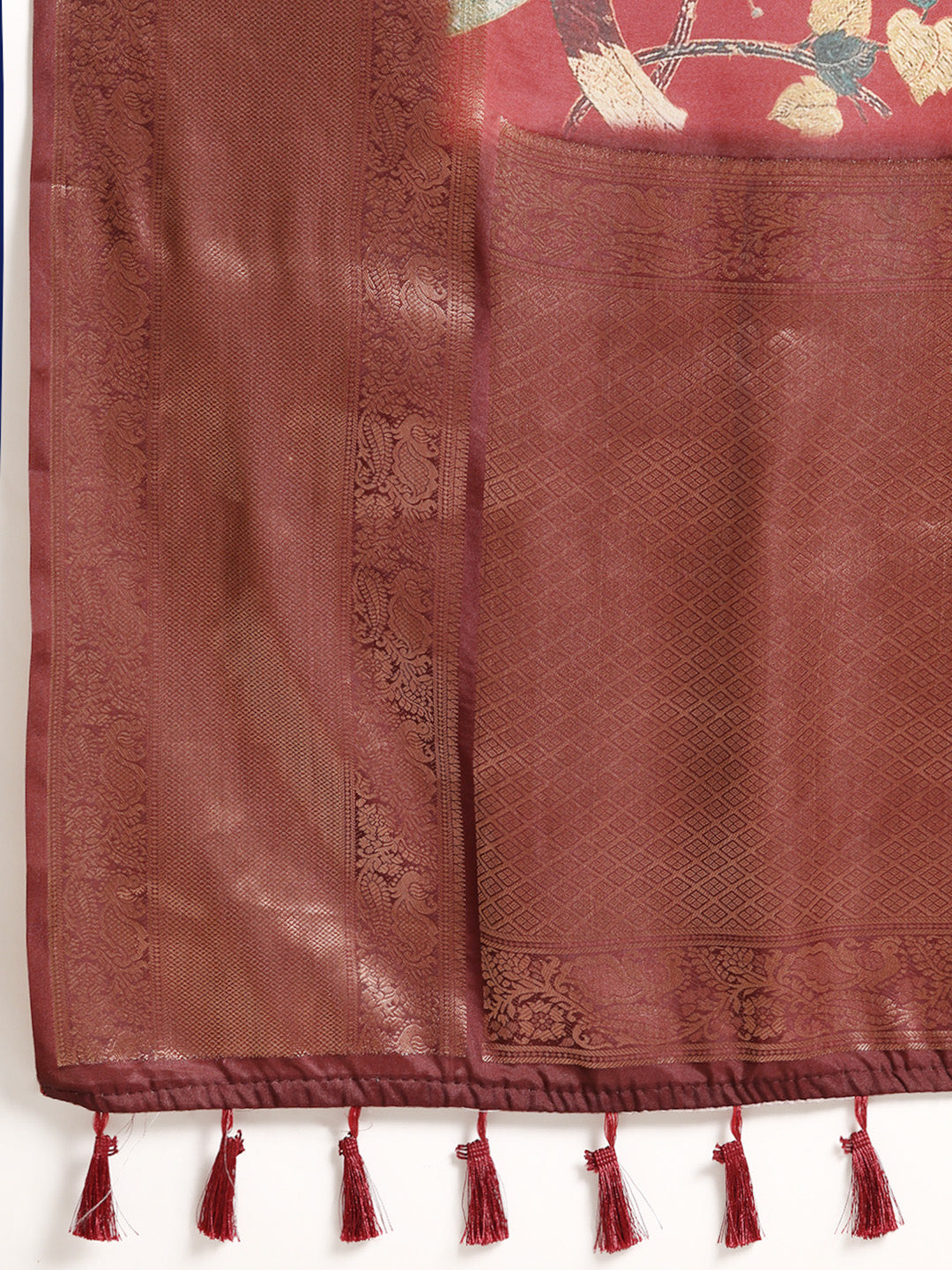 Kanchipuram Pattu Silk Floral Printed Zari Woven Border Saree