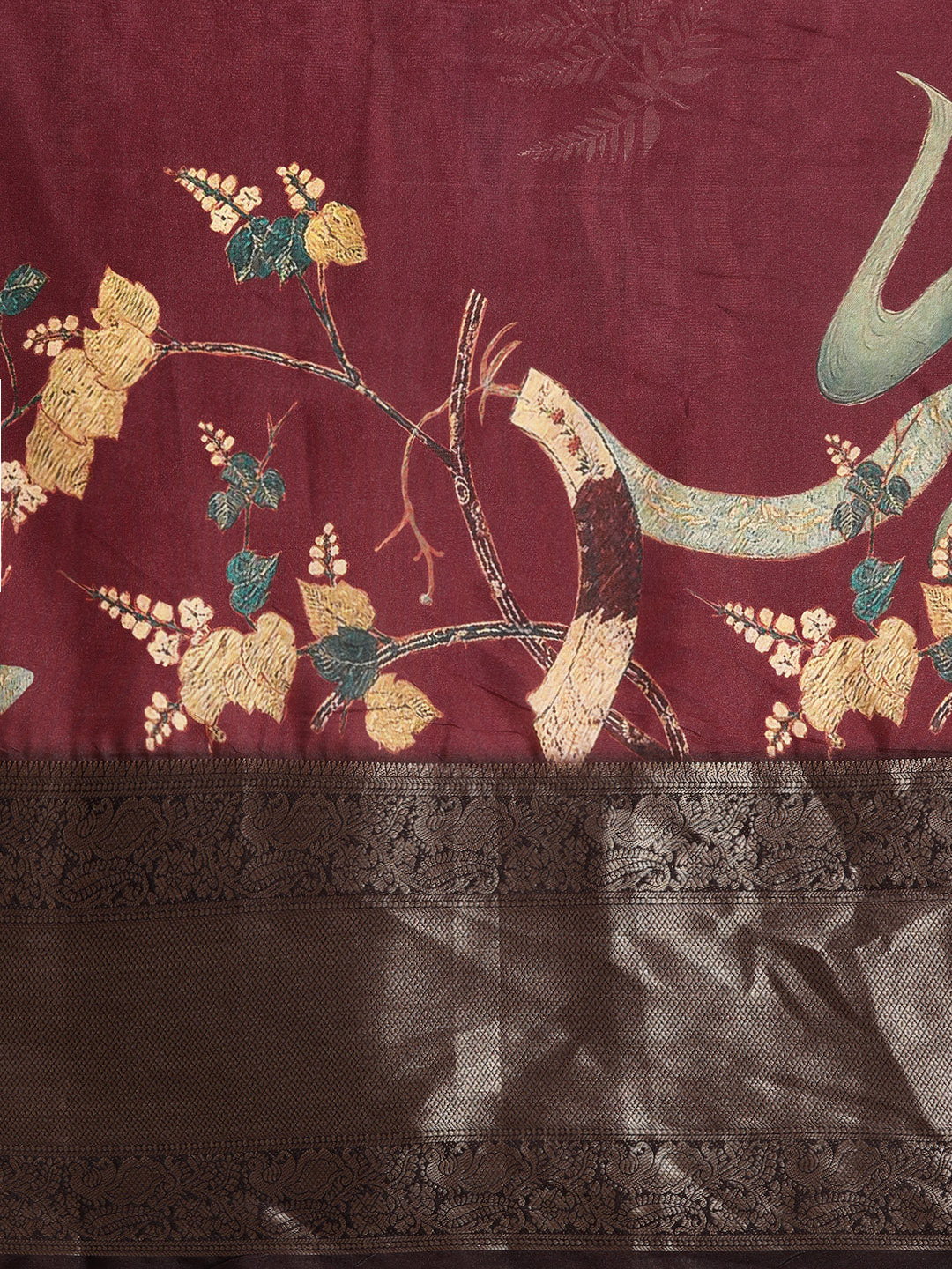 Kanchipuram Pattu Silk Floral Printed Zari Woven Border Saree