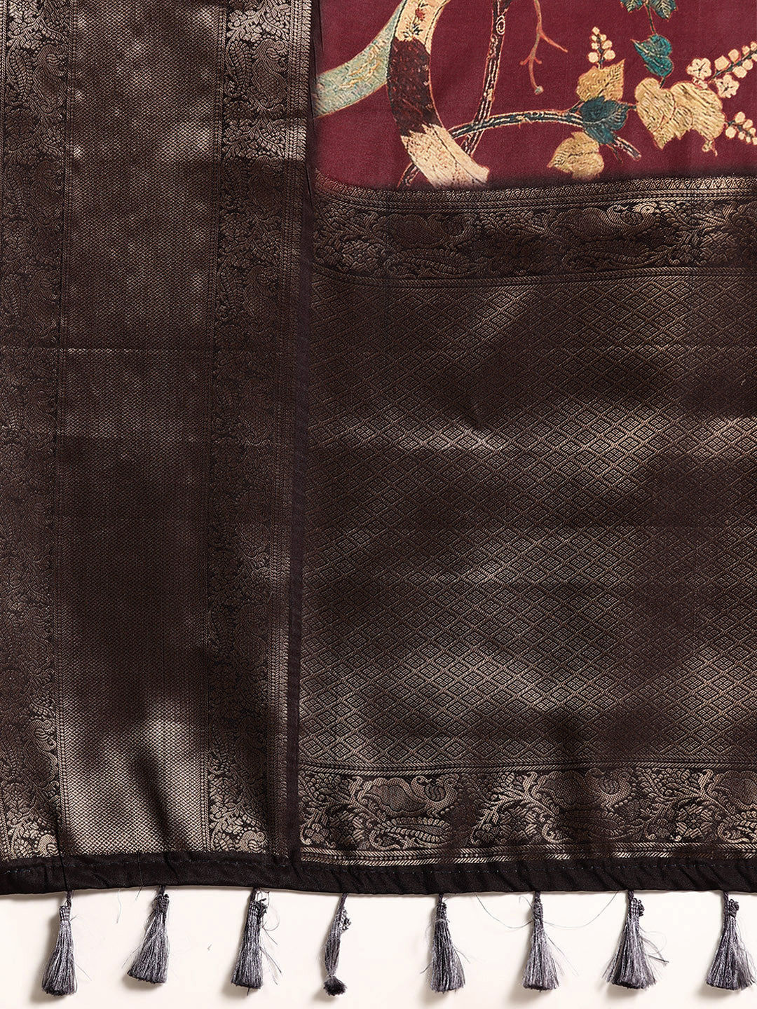 Kanchipuram Pattu Silk Floral Printed Zari Woven Border Saree